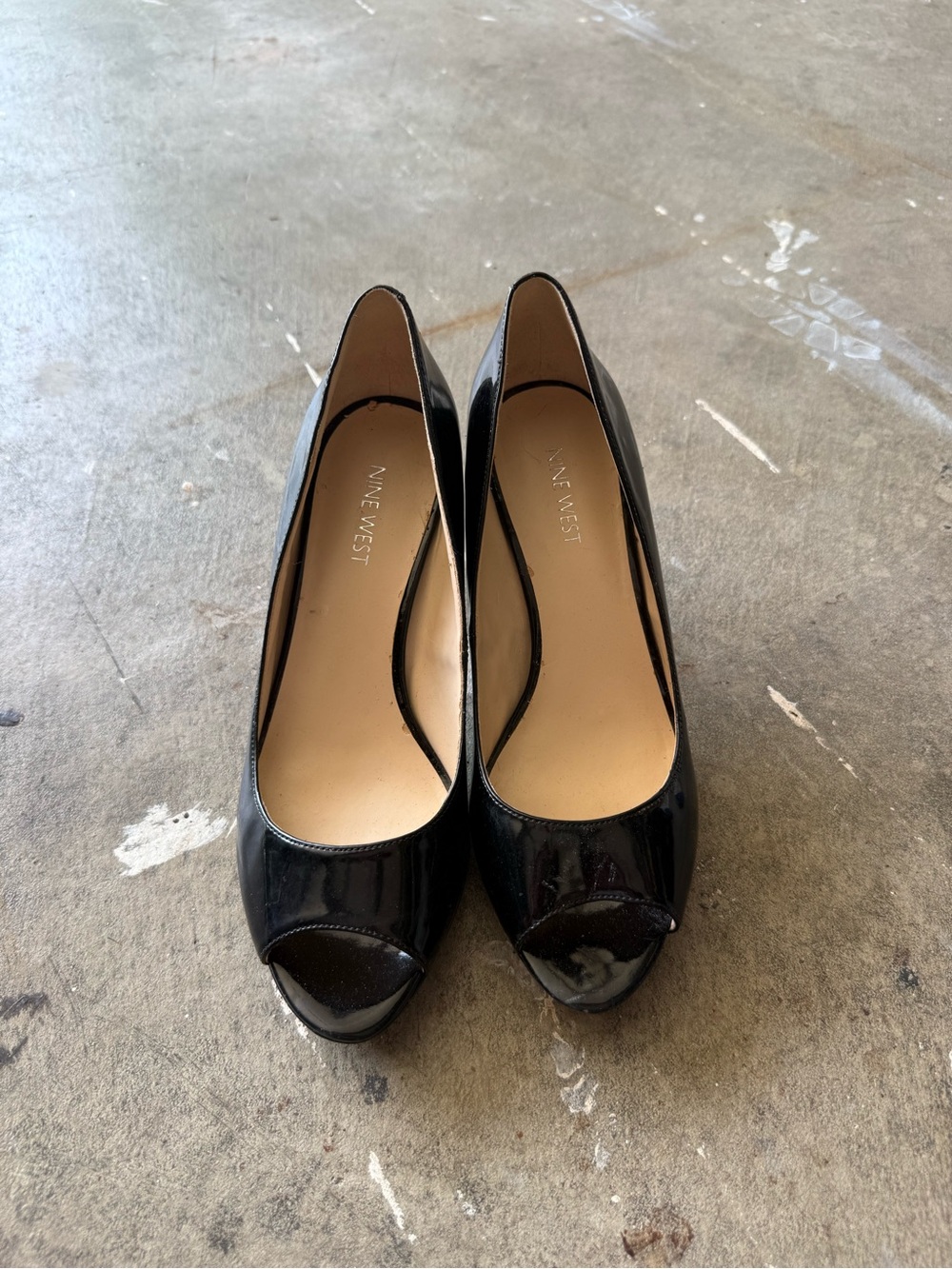 Nine West Black Patent Peep-Toe Heels